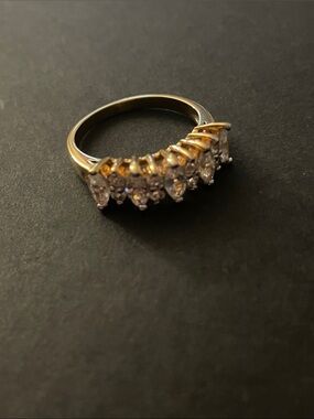 Source Unknown Gold-Tone Engagement Band Ring with Clear Stones